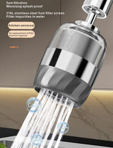 A universal kitchen faucet aerator with a stainless steel filter screen and a rotating nozzle.