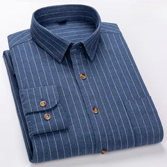 plus size 7xl 100%cotton long sleeve shirts for man slim fit formal plian shirt soft plaid casual tops striped office clothes