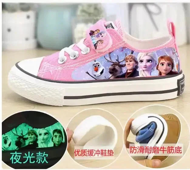 Disney Children's Canvas Shoes frozen elsa Low top Girls sport Shoes PU Autumn Breathable Non slip Casual Shoes SHOWLU FASHION STORE