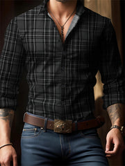 Men's New Spring And Autumn Button Down Shirt Check Print Long Sleeve Luxury Shirt Flip Lapel Oversized Outdoor Street Shot Tops
