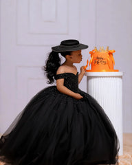 Orange Tulle Girls Birthday Party Dresses Customized Ball Gown Crystal Flower Girl Dresses for Wedding Baby Girls Pageant Dress