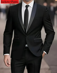 Men's Formal Suit Set Business Casual Slim Fit Tuxedo for Wedding, Long Sleeve Notch Lapel, Groom