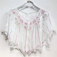 1920s Retro Beaded Sequin Flapper Shawl Loose Decoration Outerwear Short Cape Evening Party Ladies Cloak Shawl PST02#