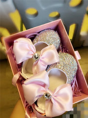 Dollbling Girls Pink Crown Ballerina Baptism Shoes Infant Dazzling Shoes Dress Handmade Mommy Daughter Outfit Bling Botties