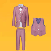 4 Pieces Pink Jacket Vest Pants Bowtie Children Skinny Dress Gentleman Kids Photograph Suit Boys Graduation Performance Costume SHOWLU FASHION STORE