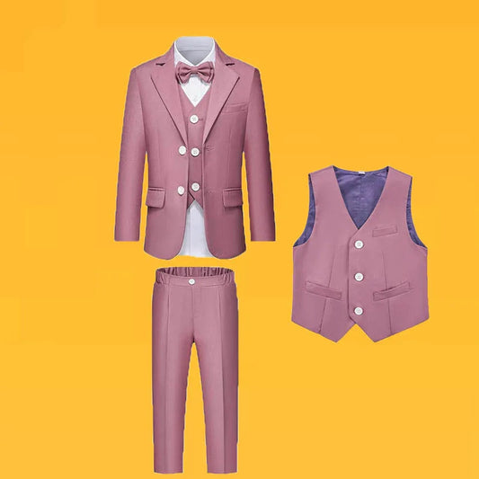 4 Pieces Pink Jacket Vest Pants Bowtie Children Skinny Dress Gentleman Kids Photograph Suit Boys Graduation Performance Costume SHOWLU FASHION STORE