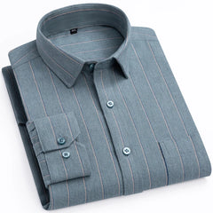 Men's Flannel Long Sleeve Premium Heavy Cotton Shirt England Style Casual Standard-fit Plaid Striped Thick Soft Brushed Shirts