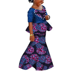 African Kids Dresses African Dashiki Print Cotton Wax Matching Dresses Africa Children Summer Plus Size Clothing WYT529