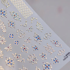Elegant Gold Scepter 5D Nail Art Stickers Gorgeous Gemstone Luxury Courtly Pattern Necklace Frame Self Adhesive Manicure Decals