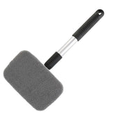 A car windshield cleaning brush with a grey microfiber pad and an adjustable aluminum handle.
