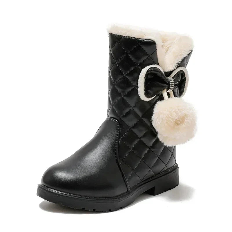 Girls Warm Boots with Bow Kids Snow Boots with Fur Plush 2024 Winter New Fashion Children Princess Boots Waterproof Platform SHOWLU FASHION STORE