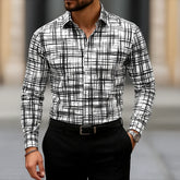 Men's Long Sleeve Shirt Casual Slim Fit Button Down Shirt Linear Stripe Texture Shirt for Men Fashion Top Blouse Male Tees