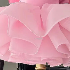 Party Dress with Wings Cute Tutu Fairy Costume Pink Children Girls Short Kids First Birthday Celebration Princess Pageant Gown