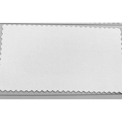 A rectangular swatch of white fabric with a visible diagonal twill weave and pinked edges.