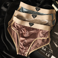 3PCS/Pack Luxury Satin-like Men's Briefs Ice Silk Hygroscopic Breathable Mesh Crotch Panties Soft High Elastic Man Underwear