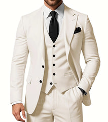 3 Piece Solid Wedding Men Suits Formal Groom Tuxedos Prom Party Male Suits Fashion Men Clothing Set Peak Lapel Jacket Pants Vest