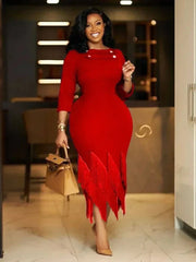 Elegant Tassel Celebrity Formal Long Dress with Lace Up Backless Red Christmas Slim Fit Dresses Party Club Dress Birthday Outfit SHOWLU FASHION STORE