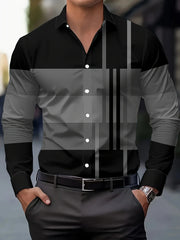 2025 Men's Checked Long-sleeved Shirt Casual Fitted Button Shirt High-end Striped Design Shirt Men's Fashionable Clothing Top