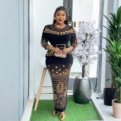 African Party Dresses for Women Plus Size Dashiki Diamond Bodycon Maxi Long Dress Elegant Turkey Muslim Wedding Evening Gown