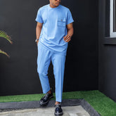 New In African Summer Business Men's Short Sleeve Suit Embroidery Dashiki Shirt Pants Sets 2 Pieces Outfits Wedding Party 2025