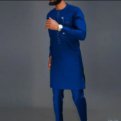 New In African Summer Business Men's Short Sleeve Suit Embroidery Dashiki Shirt Pants Sets 2 Pieces Outfits Wedding Party 2025