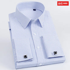 Men's French cufflink shirt long sleeved spring style multi-color collar high collar slim fit collar formal striped shirt
