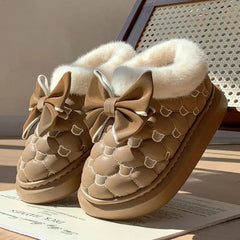 Platform Ankle Boots Female Bowknot Designer Winter Snow Booties Indoor Fluffy Slippers Women House Flats Fashion Footwear Warm SHOWLU FASHION STORE