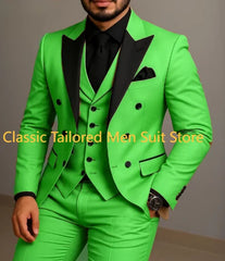 Beige Double Breasted Suit Black Lapel Slim Fit Wedding Suit