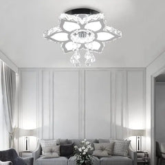 A modern flower-shaped LED crystal flush mount ceiling light fixture.