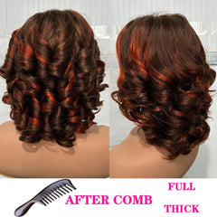 100% Malaysia Hair 250 Density Double Drawn P4 27 Ombre Highlight Bouncy Wave Wear and Go 5x5 Glueless Human Hair Bob Curly Wigs SHOWLU FASHION STORE