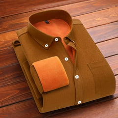 Men's Winter Thiened Corduroy Warm irt Casual Loose Fit Long Sve Collar Inner Wear Pure Color High End Thermal Top