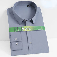 Bamboo Fiber Men's Shirt Long Sleeve Stretch Free Care Comfort Soft Business Professional Formal White Dress Shirts for Men 8XL