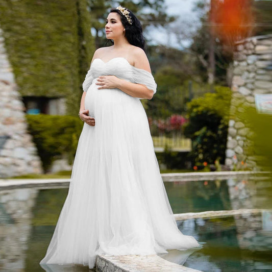 Pregnancy Dresses Maternity Photo Shoot Maxi Gown Off Shouder Lace Mesh Women Clothing for Baby Shower Photography Props