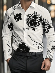 Brand New Men's Fashion Long Sleeve Shirt Striped Flowers Casual Men's Four Seasons Business Shirt