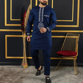 New In African Summer Business Men's Short Sleeve Suit Embroidery Dashiki Shirt Pants Sets 2 Pieces Outfits Wedding Party 2025