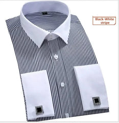 Quality French Cufflinks Shirt Men's Long Sleeve Tuxedo Male Brand Slim Fit White Button Cuff Social Men Dress Shirts