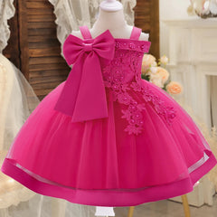 Elegant Bow Flower Party Girsl Dress Summer Tulle Bridemaid Wedding Princess Prom Dress Birthday Kids Clothes Christmas Costume