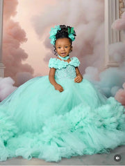 Luxury Green Flower Girl Dress For Wedding Customized Puffy Ball Gown Princess Kids Birthday Party First Holy Communion Dress