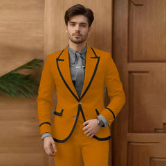 Beige Male Fashion Suit 2 Piece Set Single Breasted Jacket Pants Groomsmen Prom Blazers Outfits Slim Fit Groom Wedding Tuxedos