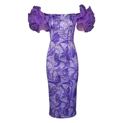 Tulle Flower Dresses Women Party Evening Ruffles Short Sleeve Retro Vintage Midi Event African Gowns Printed Outfits 2024