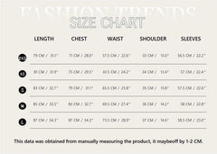 A size chart for Mia Muse women's dresses showing measurements in centimeters and inches.