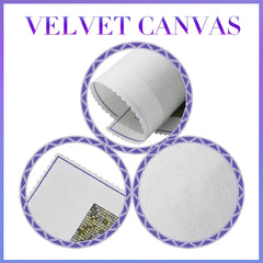 A close-up view of a white velvet diamond painting canvas with scalloped edges.