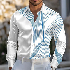 Men's Abstract Liquid Art Satin Shirt Fashion Casual Vacation Summer Spring Autumn Lapel Long Sleeve Shirt Pink Blue Gold Green