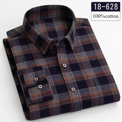 high quality 100%cotton brushed long-sleeve shirts for men slim fit formal shirt designer plaid clothes soft casual striped tops