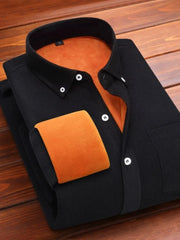 Men's Winter Thiened Corduroy Warm irt Casual Loose Fit Long Sve Collar Inner Wear Pure Color High End Thermal Top