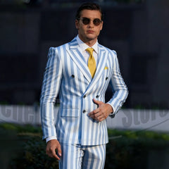 Chic Two-Tone Striped Men Suits Double Breasted Stylish Outfits Fashion Casual Business Wedding Party Tailored Male Suit 2 Piece