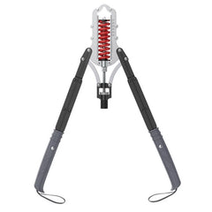 A hydraulic arm strength trainer with adjustable resistance and grey ergonomic handles.