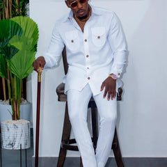 2025 New men's suit, white pocket, 2-piece set, luxury wedding casual suit, traditional African style of ethnic minorities