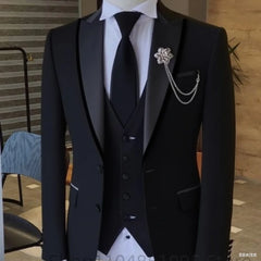 Men's Solid Slim Fit 3-Piece Business Suit Set with Blazer Vest And Pants for Wedding Party Luxury Fashion Tuxedo