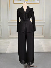 Miyake Folds Fall/Winter 2024 New Fringe Suit Lapel Lace-up Coat With Straight Skirt Two-piece Set SHOWLU FASHION STORE